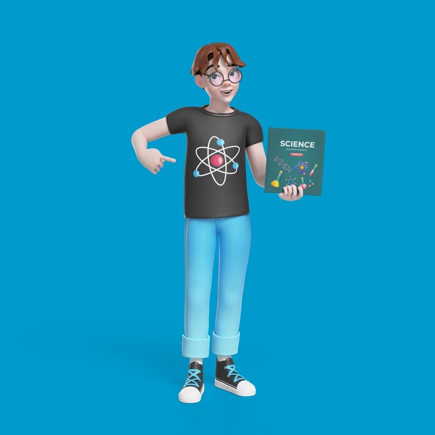 Ilustración 3D de chico nerd posando