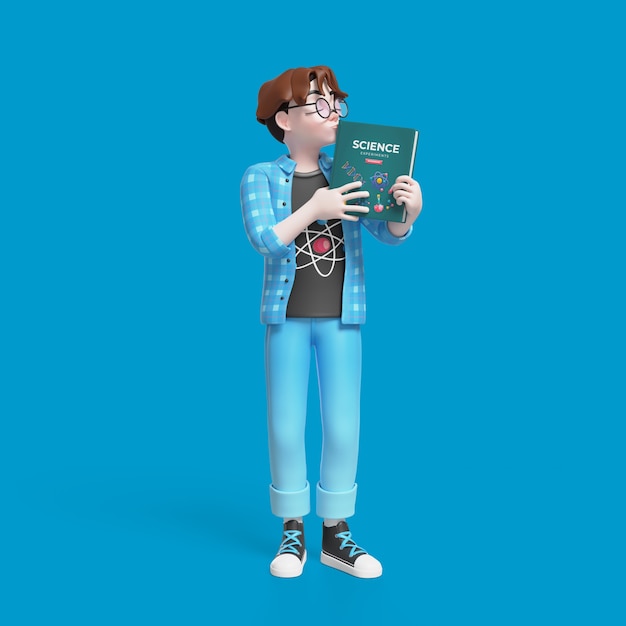 Ilustración 3D de chico nerd posando