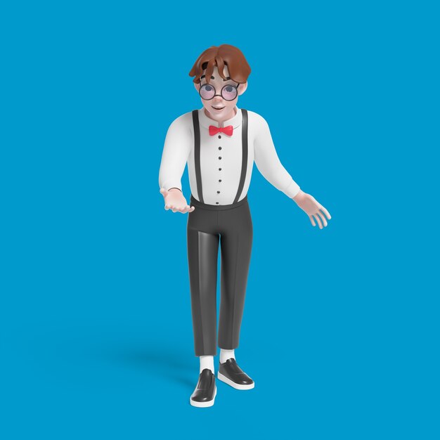 Ilustración 3D de chico nerd posando