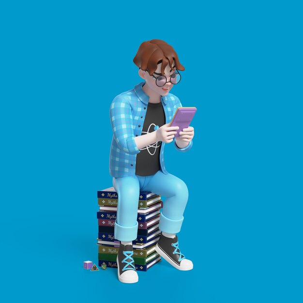 Ilustración 3D de chico nerd posando