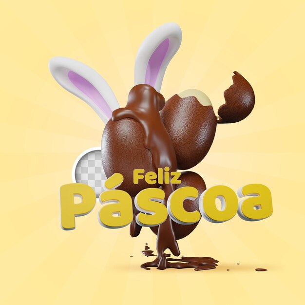 Ilustración 3d de chocolate y conejito de pascua