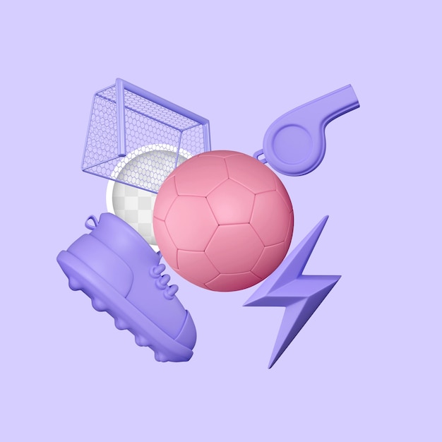 Ilustración 3d de composición de fútbol minimalista