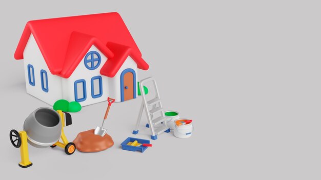 Ilustración 3D con composición de la obra de construcción