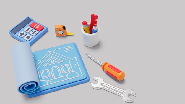 Ilustración 3D con composición de la obra de construcción