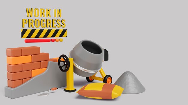 Ilustración 3d con composición de trabajo de construcción.