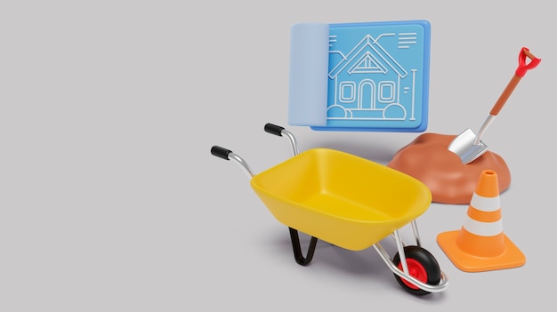 Ilustración 3d con composición de trabajo de construcción.