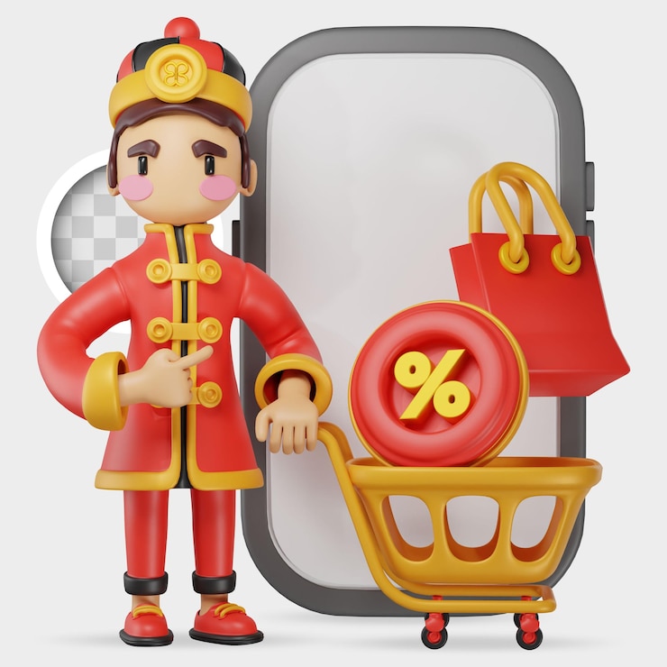 PSD gratuito ilustración 3d del concepto de compras en línea de caracteres chinos