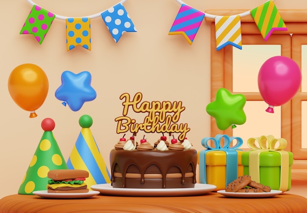 Ilustración 3D de cumpleaños en el hogar