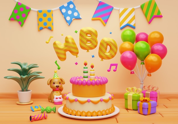 Ilustración 3D de cumpleaños en el hogar