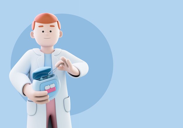 Ilustración 3d para dentista con ortodoncista masculino
