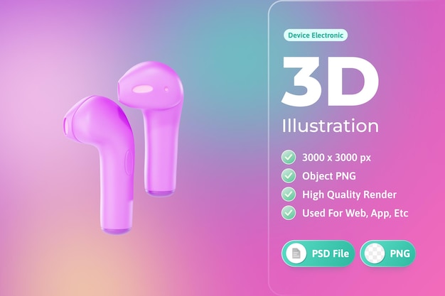 PSD gratuito ilustración 3d de dispositivo electrónico de auriculares