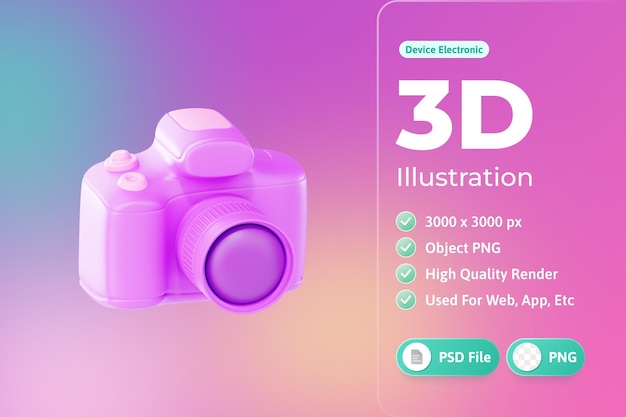 Ilustración 3d de dispositivo electrónico de cámara