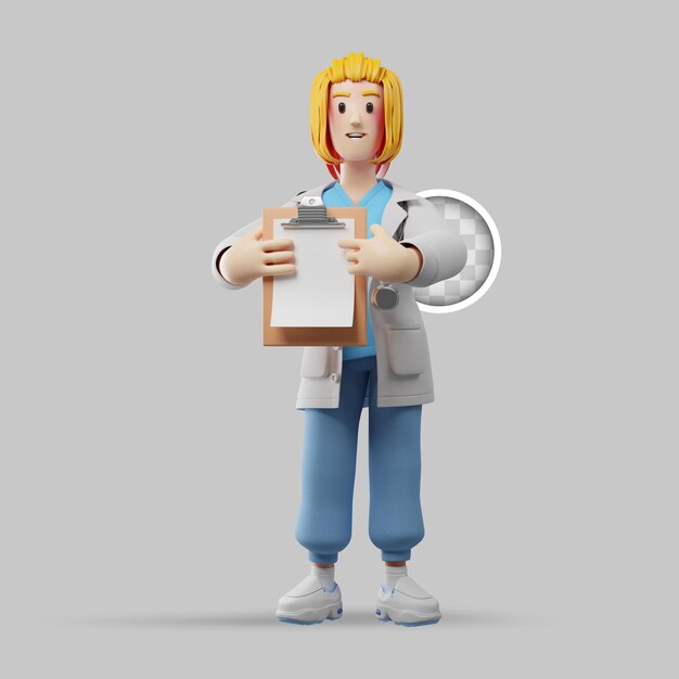 Ilustración 3d Doctor apuntando a la prescripción médica