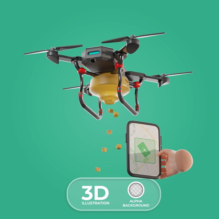 PSD gratuito ilustración 3d de drones de siembra de precisión