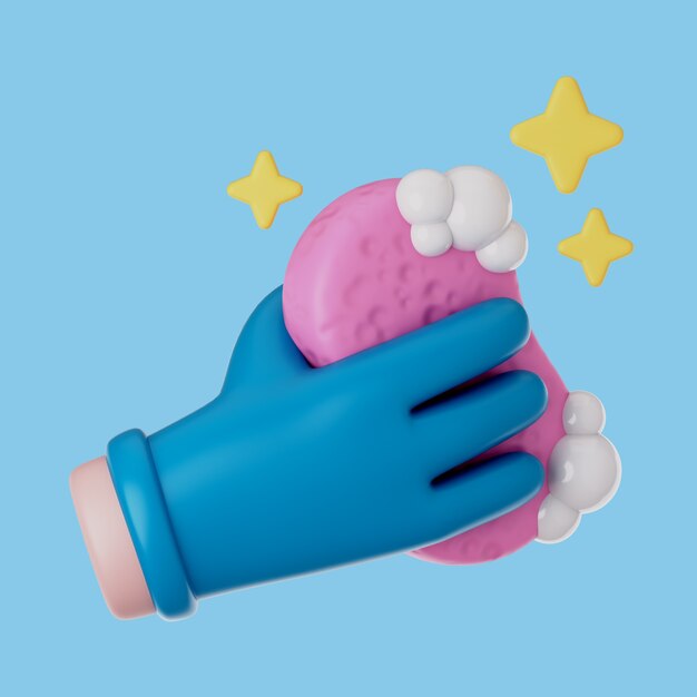 Ilustración 3D con elementos esenciales para la limpieza