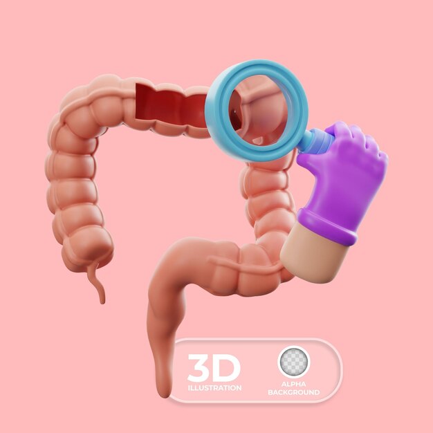Ilustración 3D de un examen médico intestinal