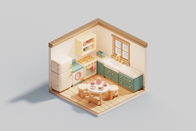 PSD gratuito ilustración 3d de habitación isométrica