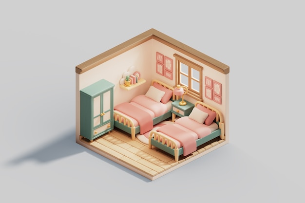 PSD gratuito ilustración 3d de habitación isométrica