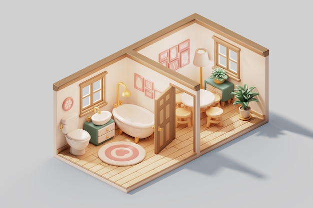 PSD gratuito ilustración 3d de habitación isométrica