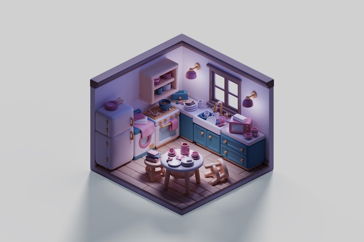 PSD gratuito ilustración 3d de habitación isométrica