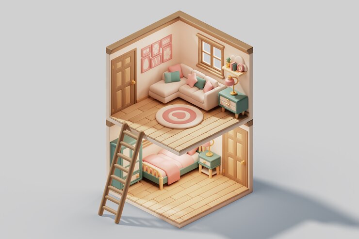 PSD gratuito ilustración 3d de habitación isométrica