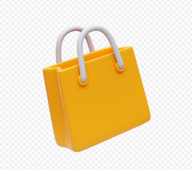 Ilustración 3D del icono de la bolsa de compras amarilla