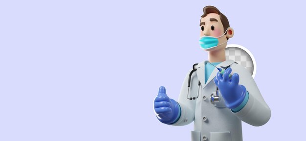 Ilustración 3d del médico que coloca la vacuna o la inyección