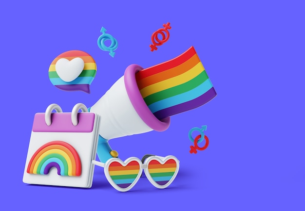 Ilustración en 3D con el mes del orgullo lgbti todavía vivo