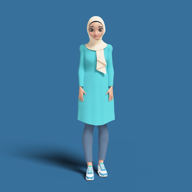 Ilustración 3d de mujer musulmana con hiyab