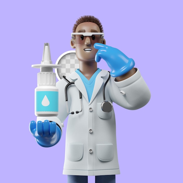 PSD gratuito ilustración 3d otorrinolaringólogo prescribiendo spray nasal