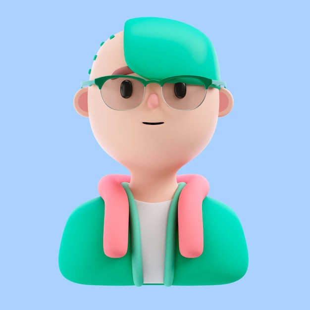 Ilustración 3d de persona con gafas y cabeza medio rapada