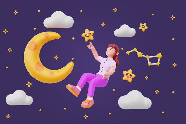 Ilustración 3D de una persona nocturna que se queda despierta