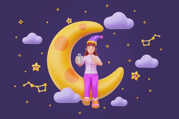 Ilustración 3D de una persona nocturna que se queda despierta