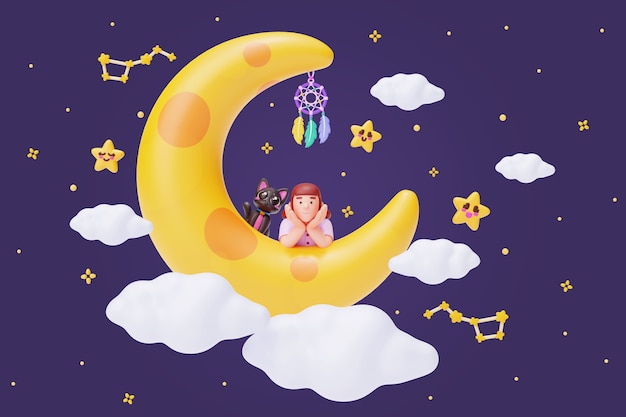 Ilustración 3D de una persona nocturna que se queda despierta