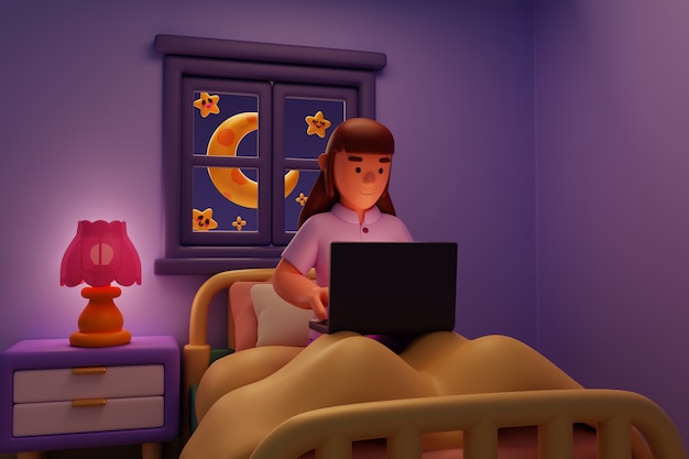 Ilustración 3D de una persona nocturna que se queda despierta