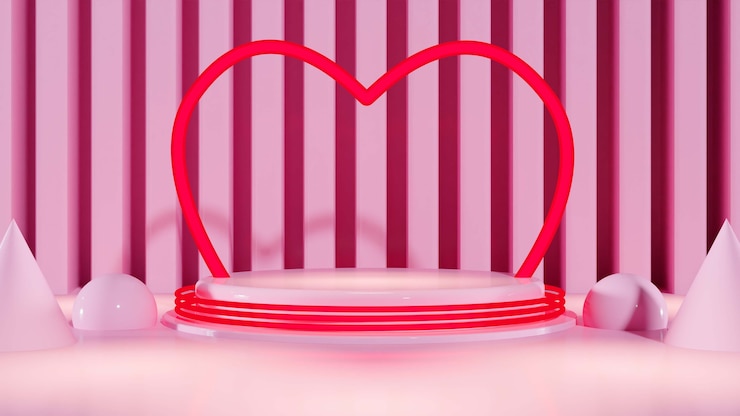 PSD gratuito ilustración 3d del podio de luz de neón con corazón para el día de san valentín