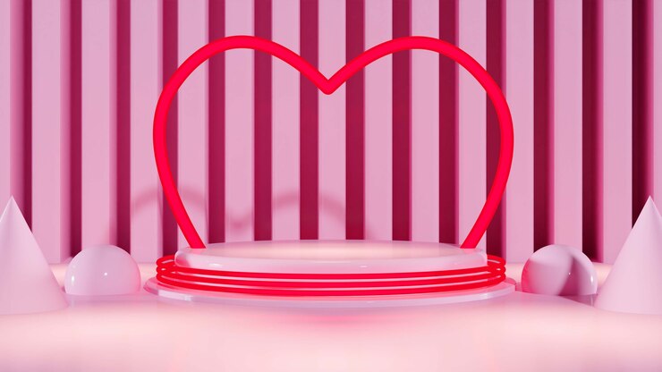 PSD gratuito ilustración 3d del podio de luz de neón con corazón para el día de san valentín