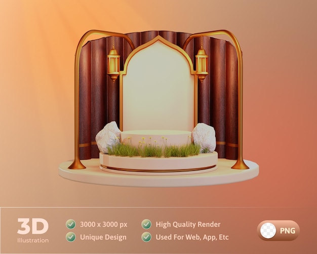 Ilustración 3d del podio del Ramadán islámico