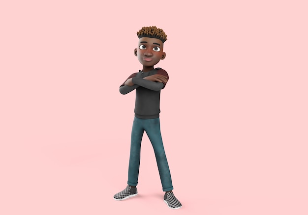 Ilustración 3d de pose de personaje masculino que parece confiado