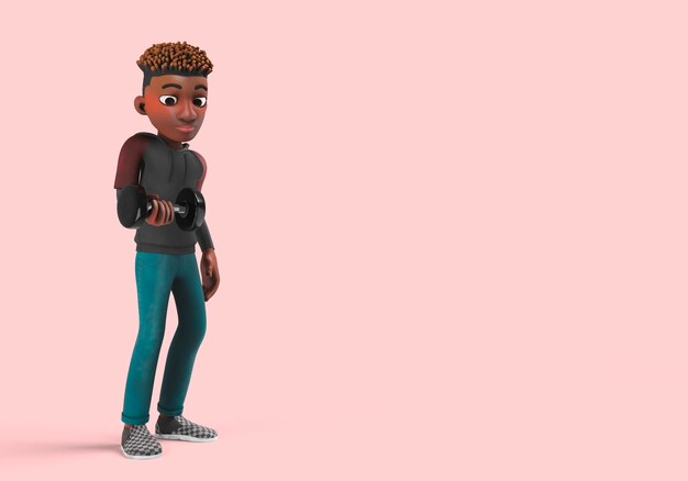 Ilustración 3d de pose de personaje masculino sosteniendo pesas