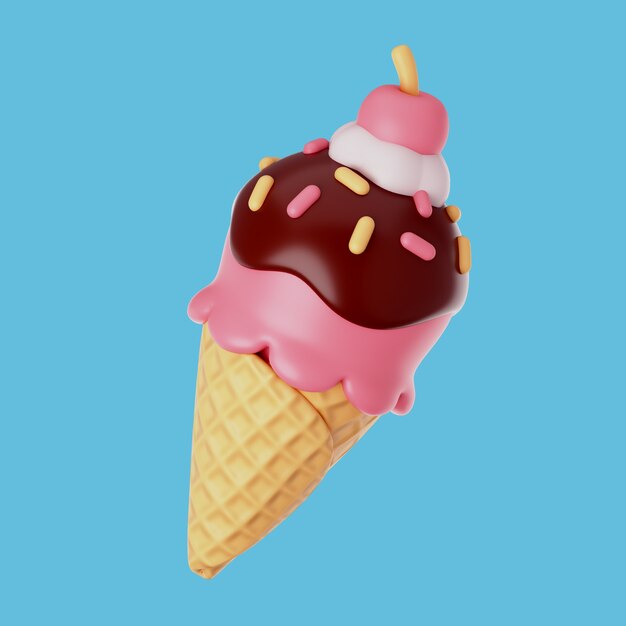 Ilustración en 3D con postre de helado dulce