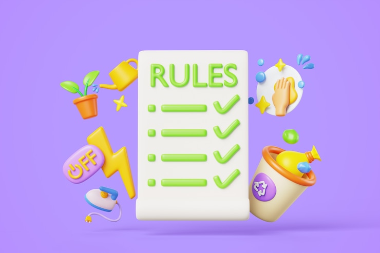 PSD gratuito ilustración 3d con reglas para una conducta ordenada