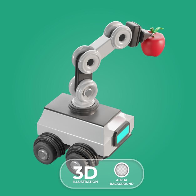 Ilustración 3D de un robot autónomo para la cosecha de frutas