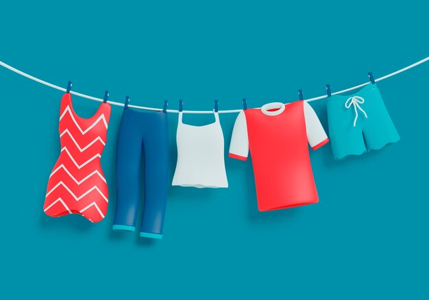Ilustración 3D con ropa y prendas de vestir