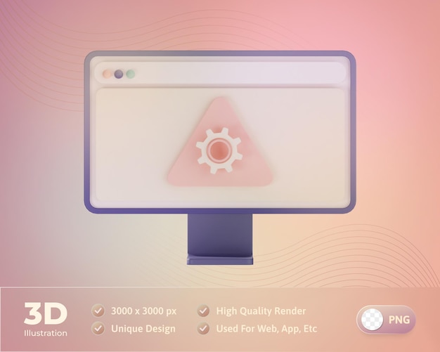 PSD gratuito ilustración 3d del sistema de error del icono del diseño web