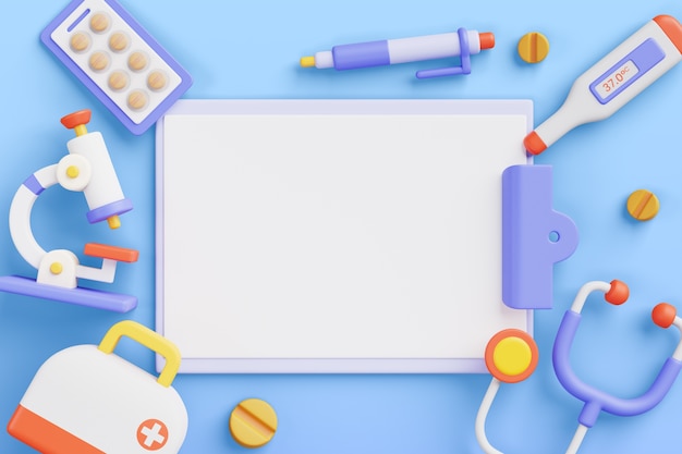 Ilustración 3D con ventas de pancartas en blanco de médicos y farmacias