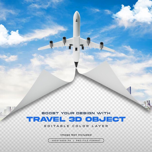 Ilustración aislada de avión de objeto de viaje 3D