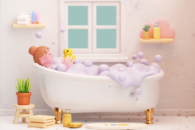 Ilustración de baño en 3D