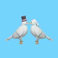 PSD gratuito ilustración de boda 3d de pájaros de los novios