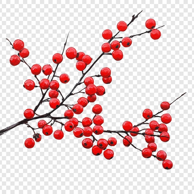 Ilustración botánica de invierno de las ramas de bayas rojas vibrantes